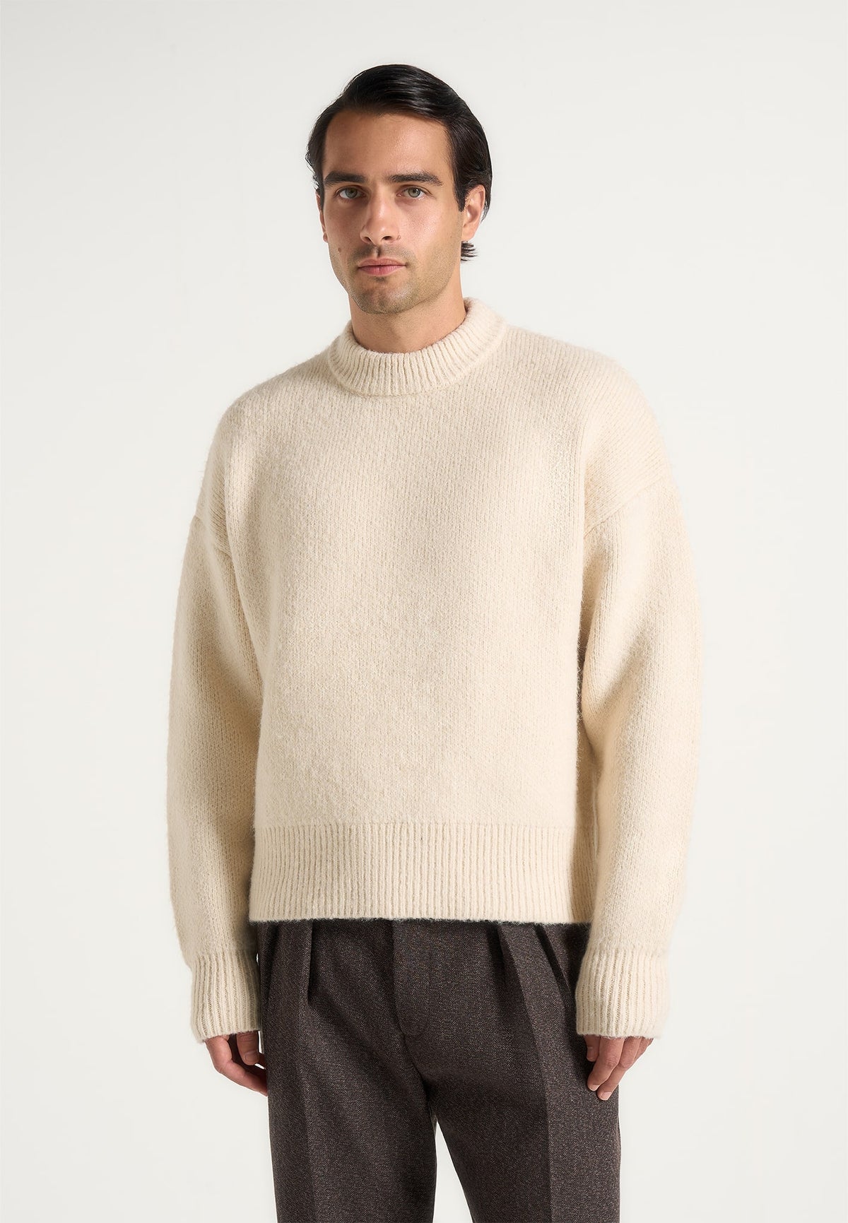 KW001 - Brushed Wool-Blend Knit Sweater - Cream