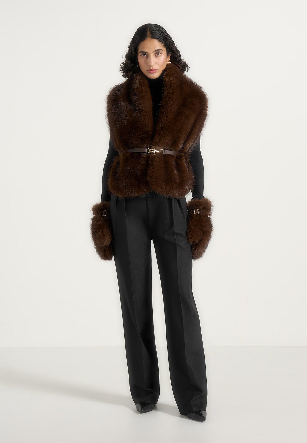 Alva - Fur Mitten Gloves - Brown