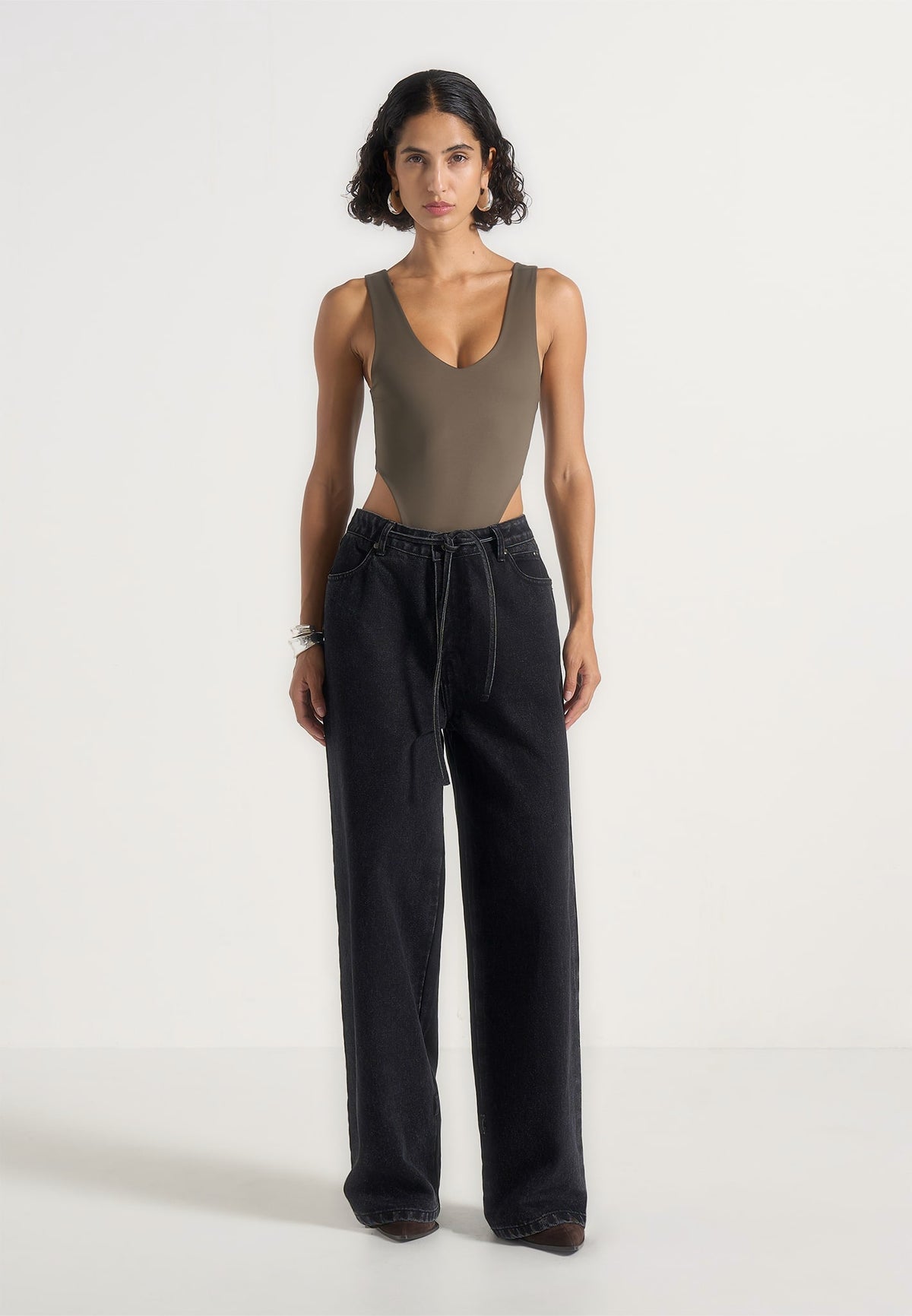 BS001 - V-Neck Bodysuit - Olive