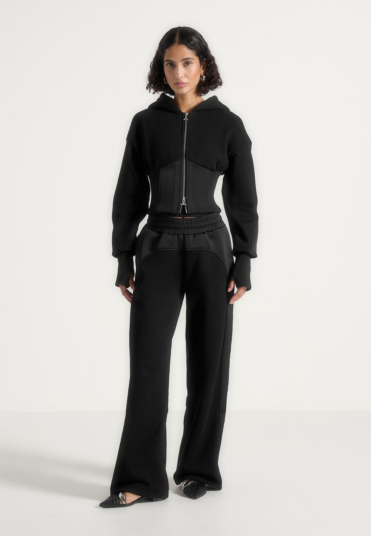 brune-corset-jersey-and-satin-zip-hoodie-black