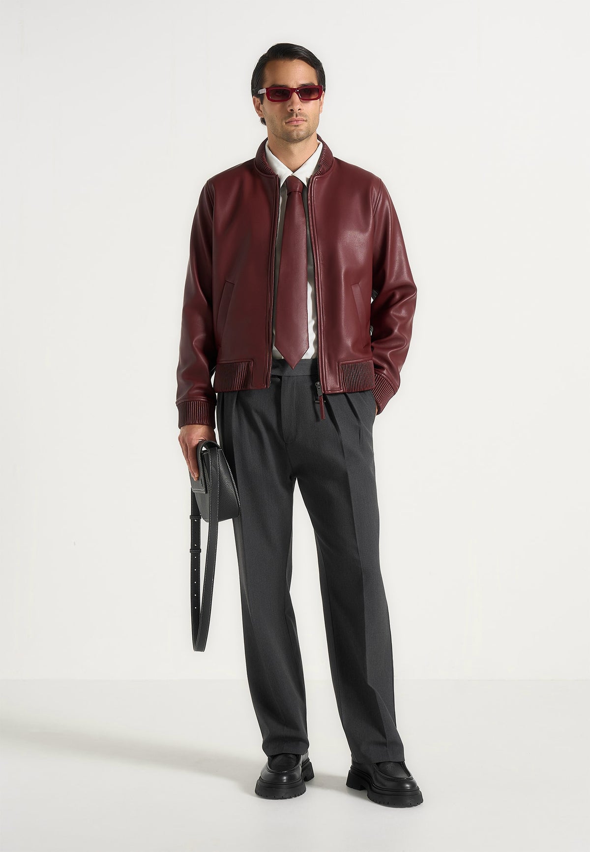 Arman - Leather Bomber Jacket - Wine Red