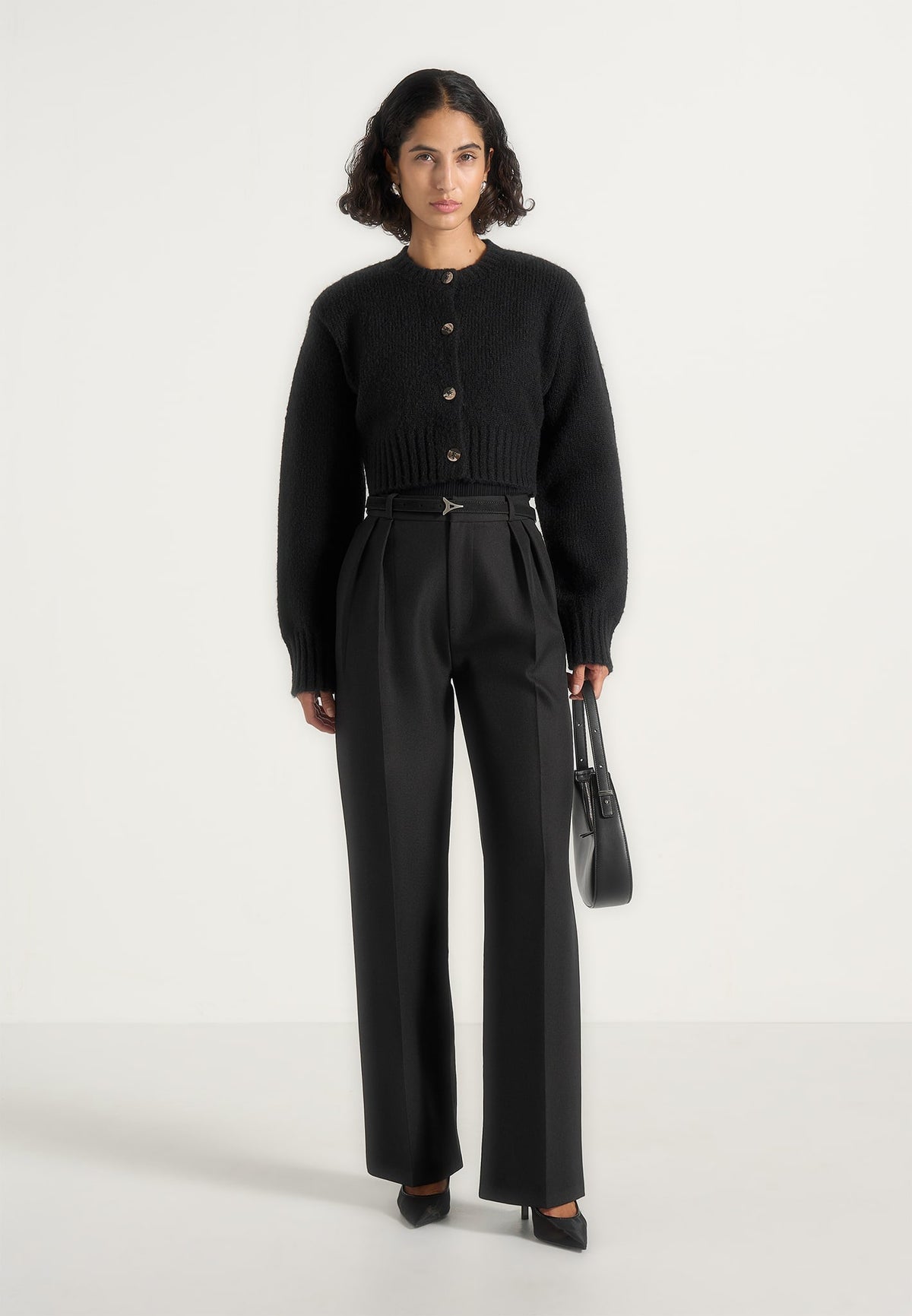 Caren - Brushed Wool-Blend Knit Cardigan - Black
