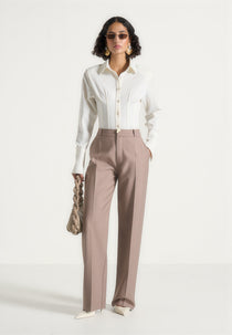 Doria - Dress Pants With Waistband Detail - Taupe