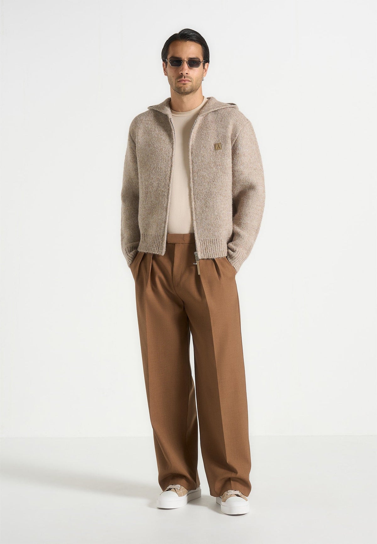 Billie - Unisex Brushed Wool-Blend Zip Hoodie - Beige