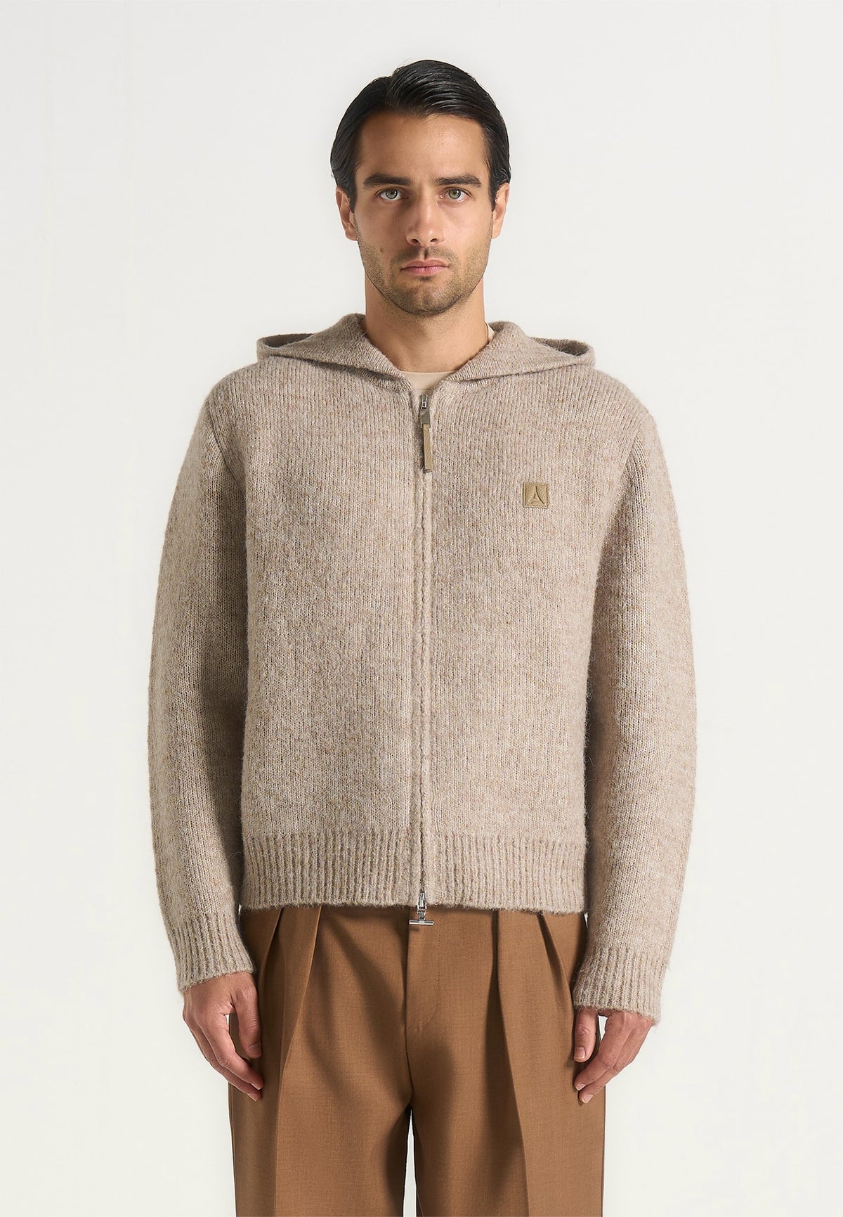 Billie - Unisex Brushed Wool-Blend Zip Hoodie - Beige
