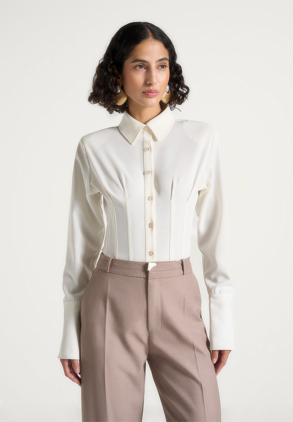 Agnes - Corset Shirt Bodysuit - Off White