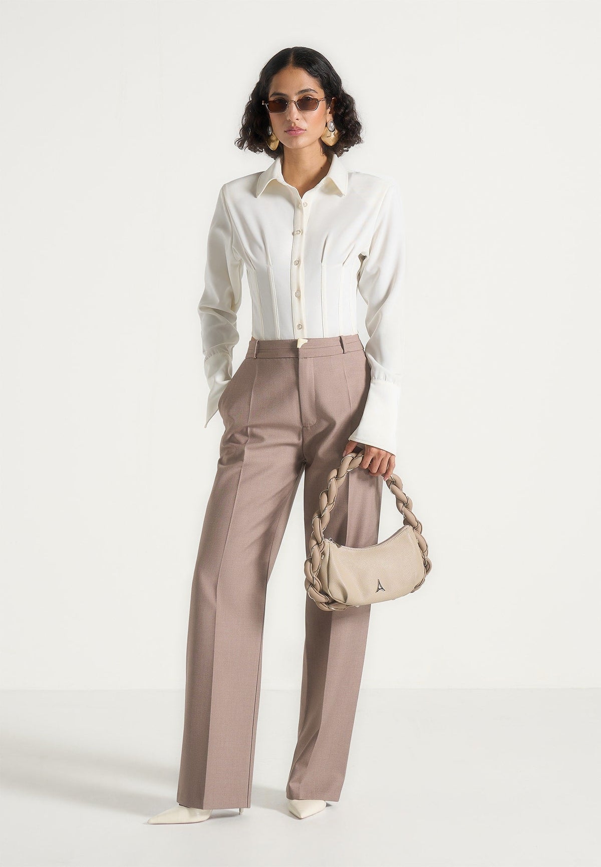 Agnes - Corset Shirt Bodysuit - Off White