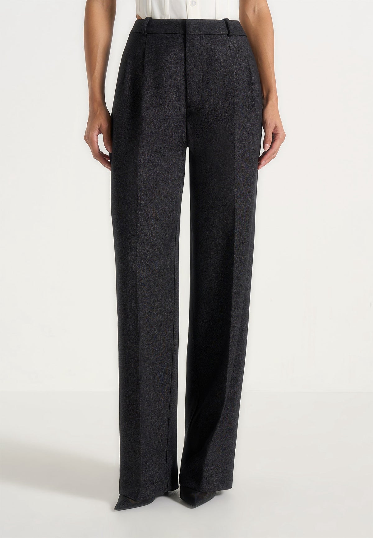 Julie - Tailored Twin Pleat Pants - Black Speckle