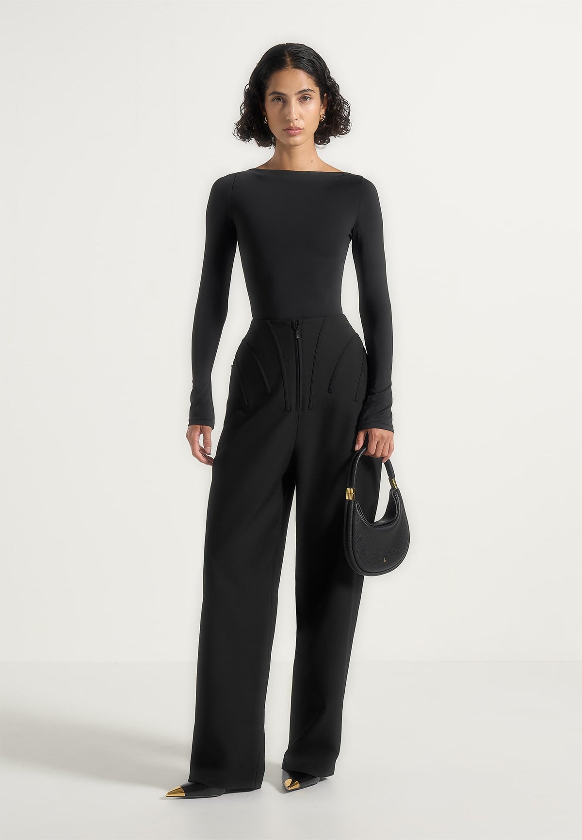 Rena - High Waisted Corset Sculptural Pants - Black