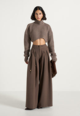 flora-box-pleat-wide-leg-belted-trousers-brown