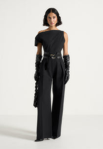 Sabrina - Tailored Off Shoulder Jumpsuit With Belt - Black