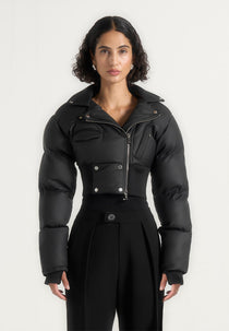 Dalya - Matte Cropped Biker Puffer Jacket - Black