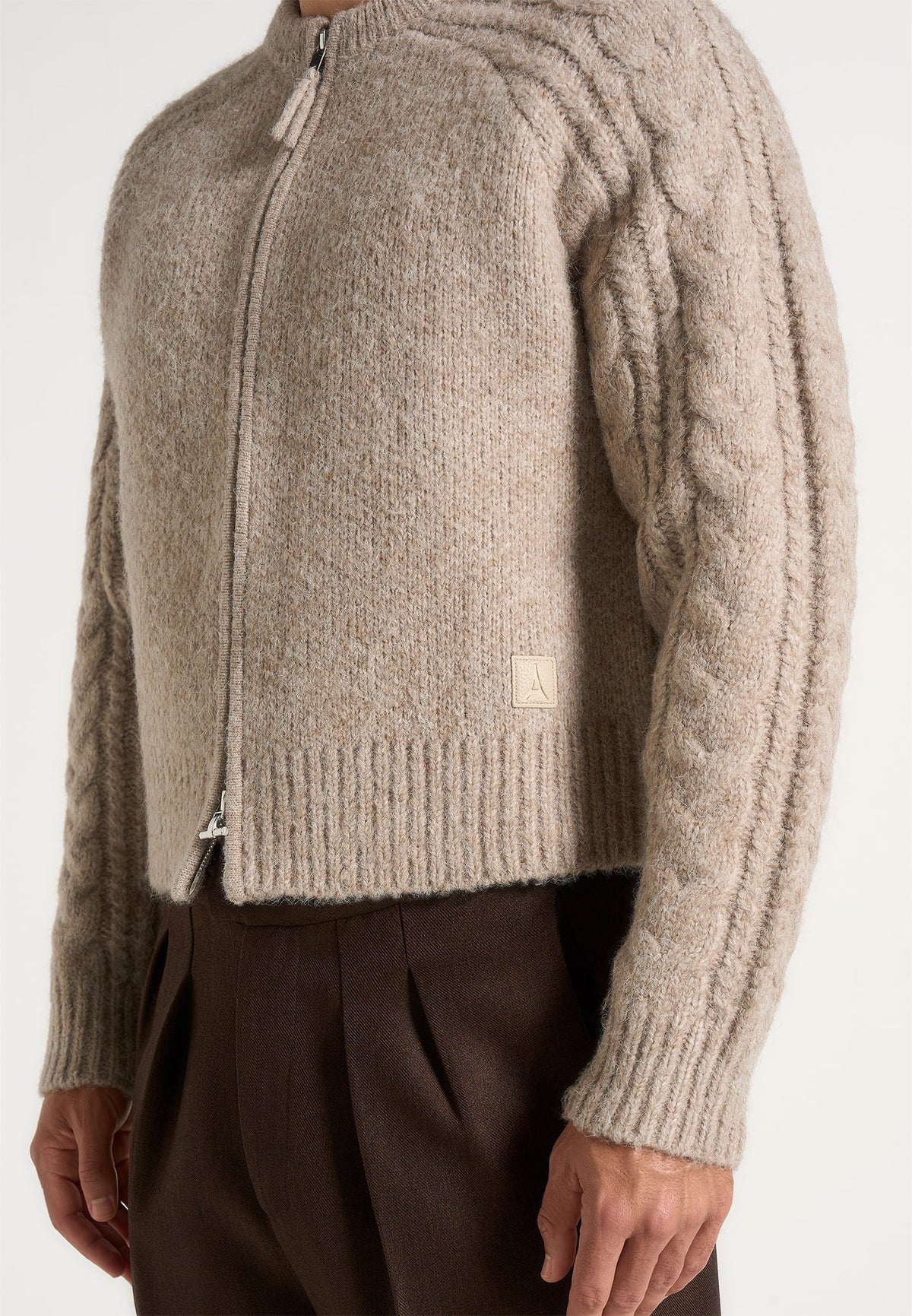 Gaby - Speckled Wool-Blend Cable Knit Zip Cardigan - Beige