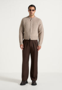 Gaby - Speckled Wool-Blend Cable Knit Zip Cardigan - Beige