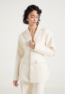 Claire - Wide Shoulder Cinch Waist Blazer - Cream