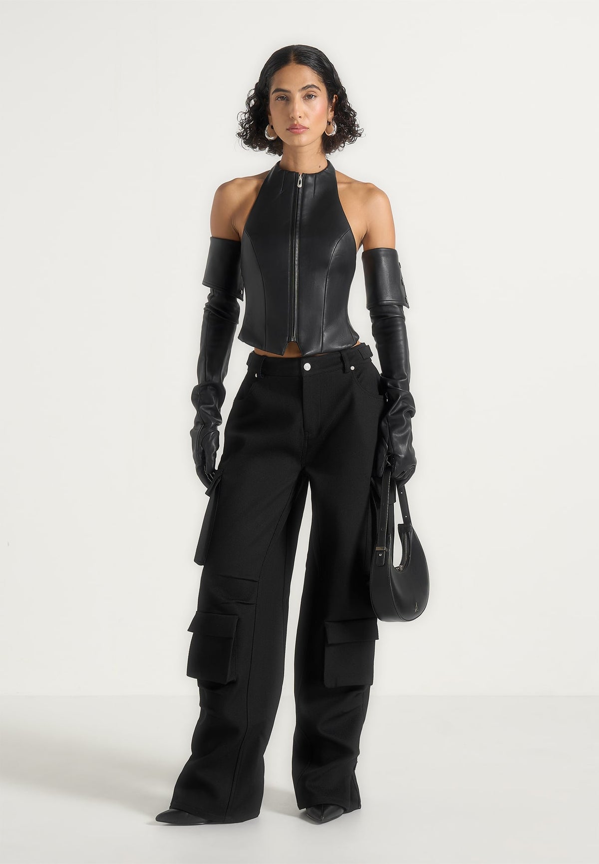 Emilie - Drill High Waisted Cargo Pants - Black