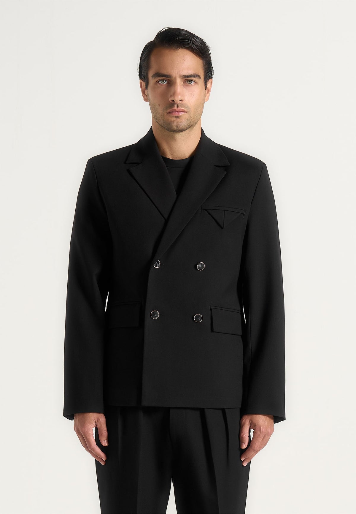 Didier - Double Breasted Tailored Wool-Blend Suit Blazer - Black