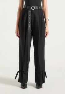 Suzanne - Dress Pants with Oversized Belt and Ankle Ties - Black