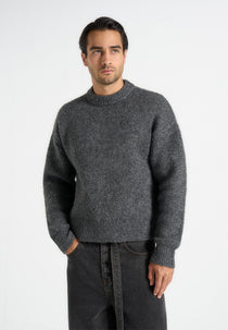 KW001 - Brushed Wool-Blend Knit Sweater - Grey