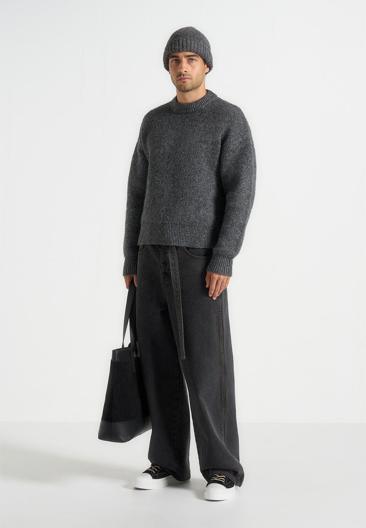 KW001 - Brushed Wool-Blend Knit Sweater - Grey