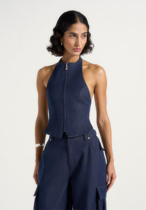 Claudette - Halter Backless Top - Indigo