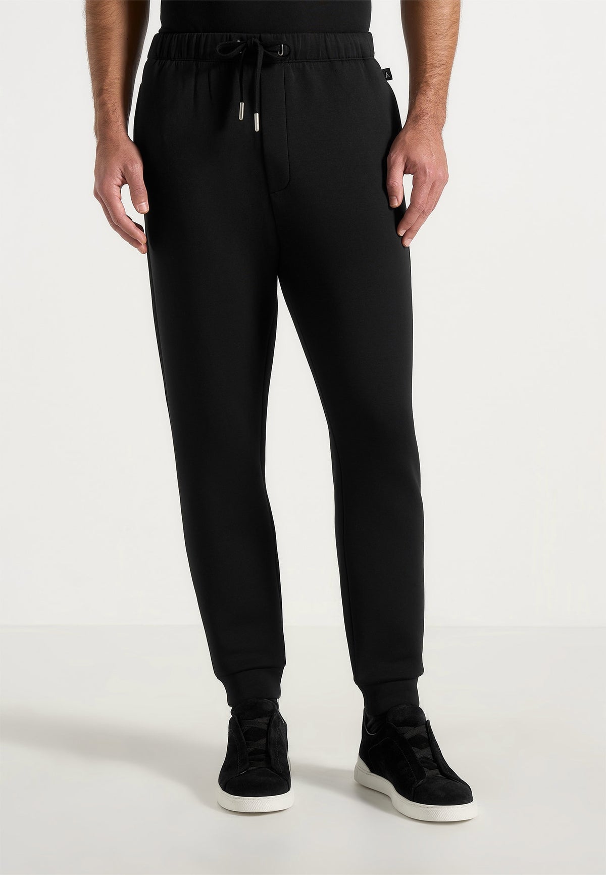 JS008 - Neoprene Minimal Tapered Fit Cuffed Sweatpants - Black