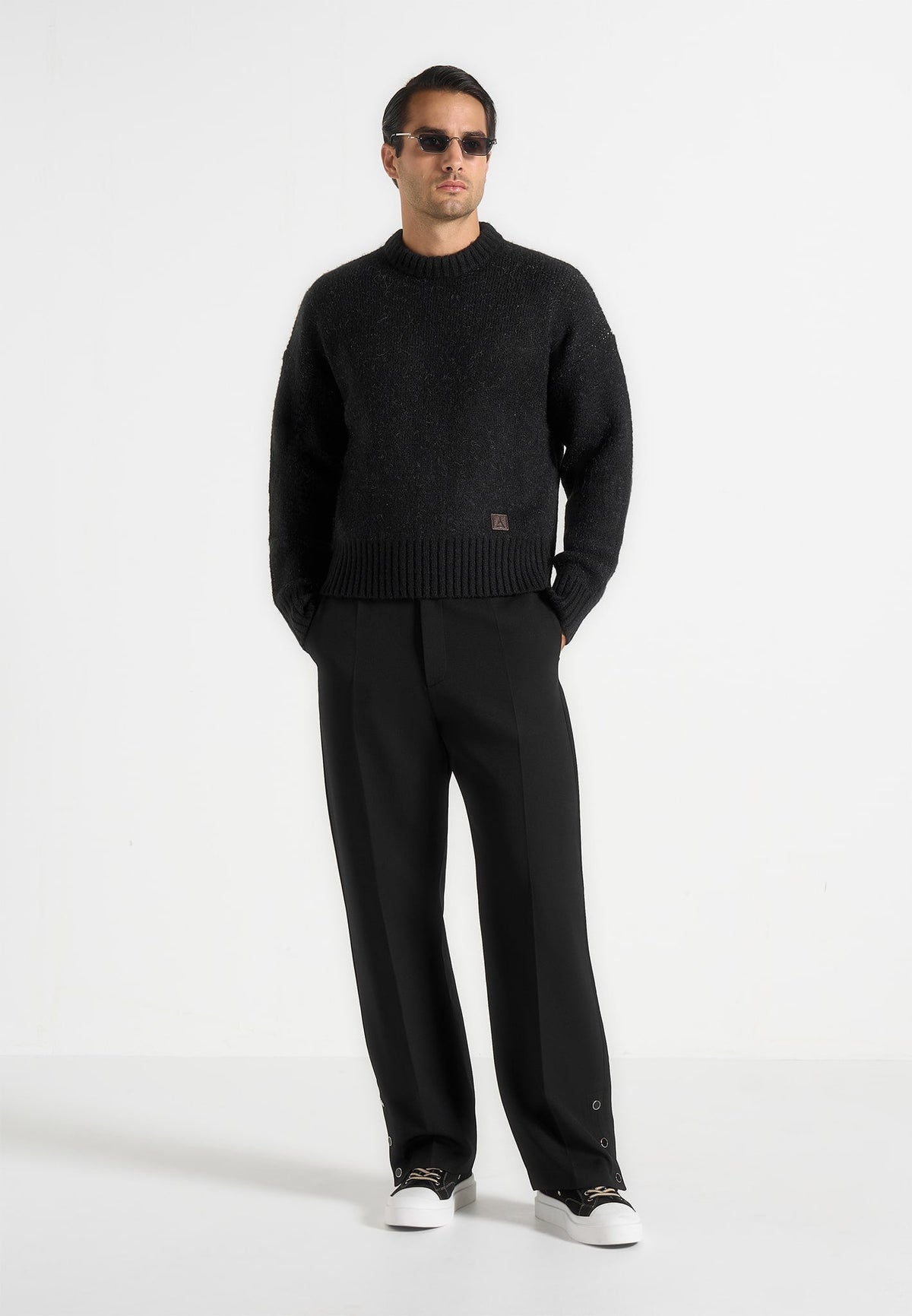 Kamil - Art Slogan Brushed Wool-Blend Knit Sweater - Black
