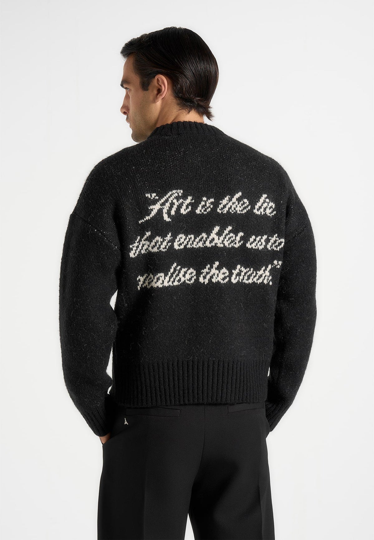 Kamil - Art Slogan Brushed Wool-Blend Knit Sweater - Black