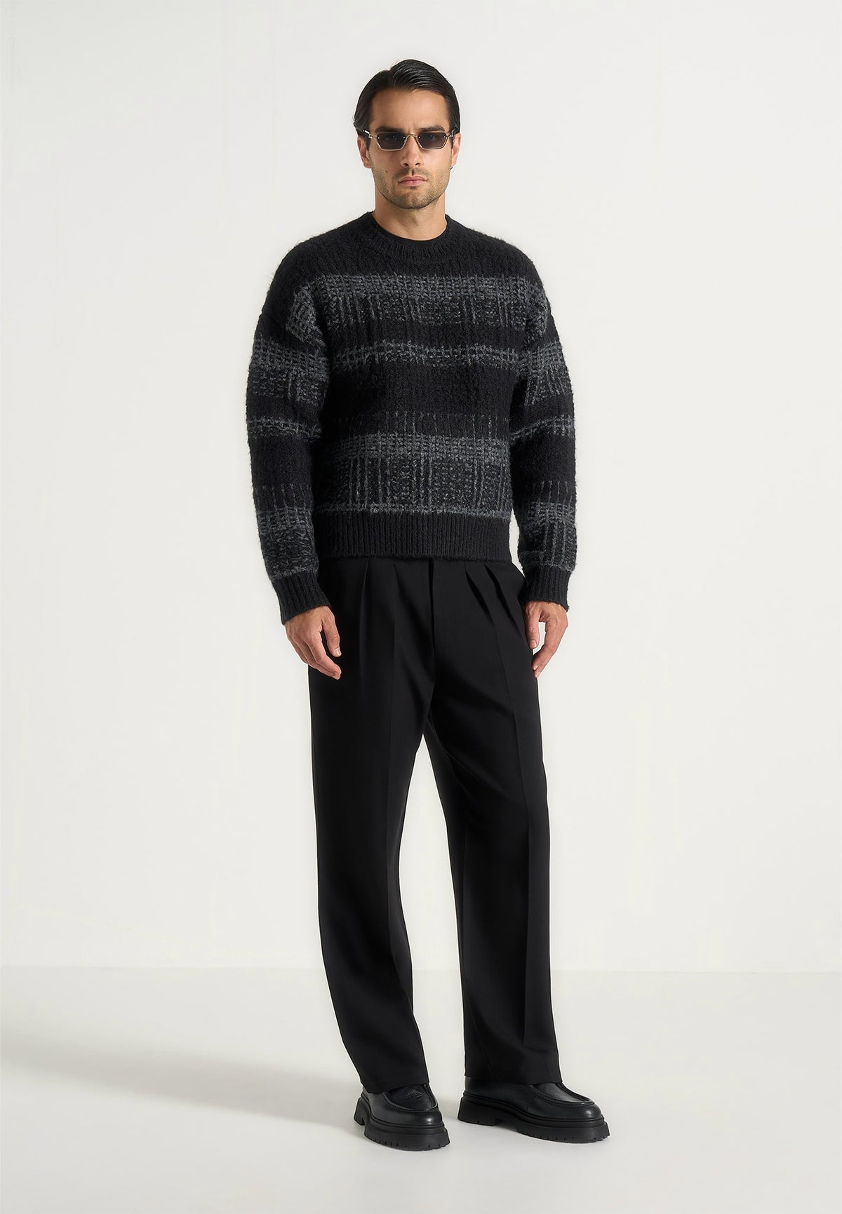 Arthur - Check Wool-Blend Knit Sweater - Black/Grey