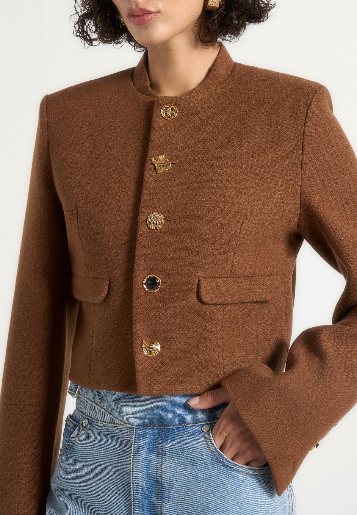 Evana - Structured Jacket With Mixed Buttons - Rust