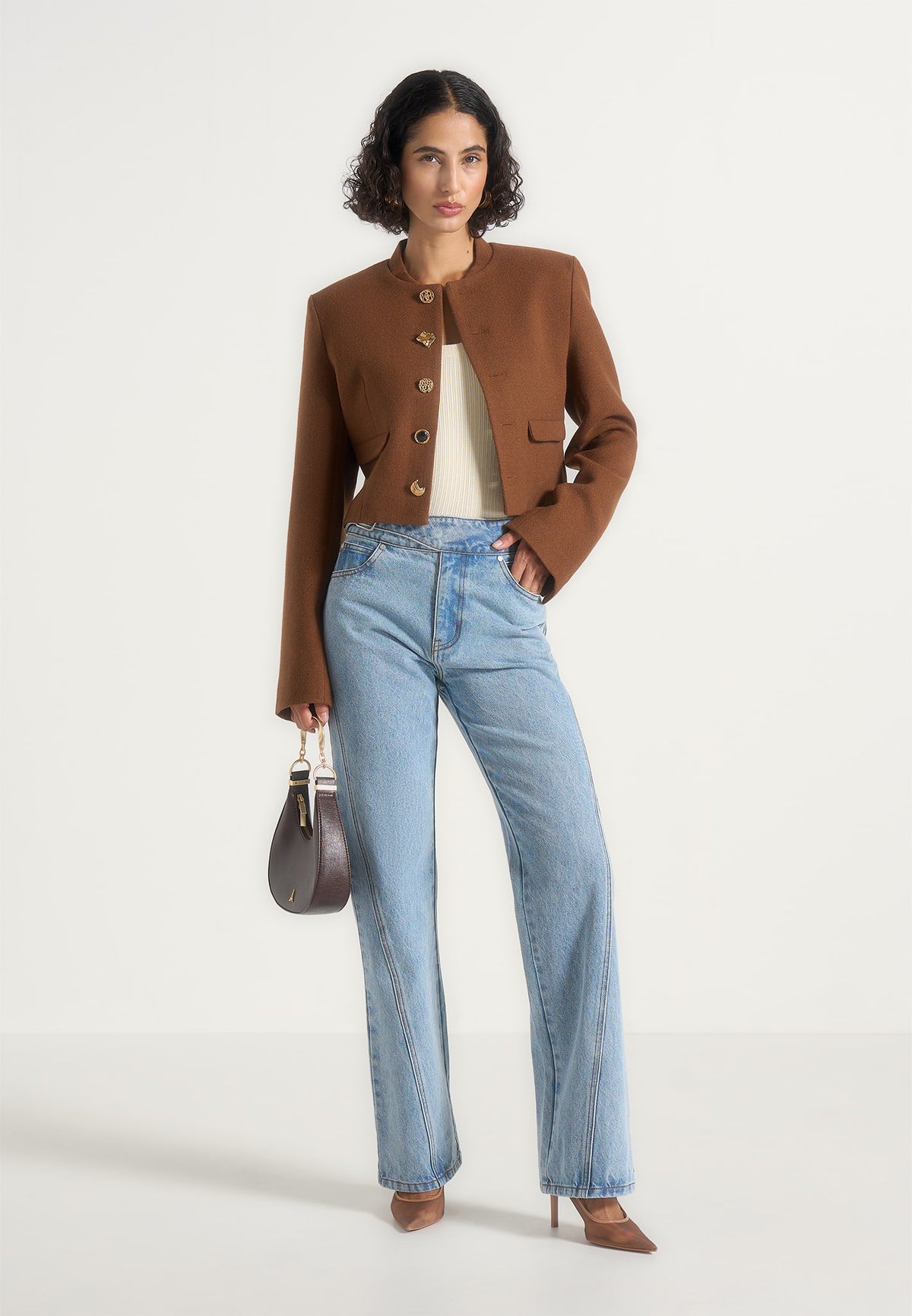 Evana - Structured Jacket With Mixed Buttons - Rust