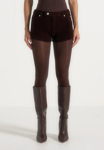 Samia - Velvet Patent Mini Shorts - Brown