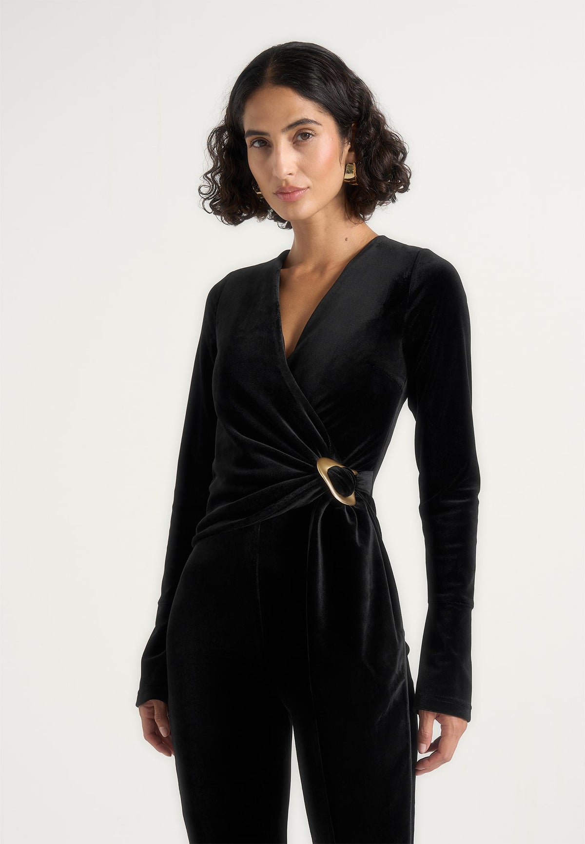 Solel - Velour Wrap Jumpsuit - Black
