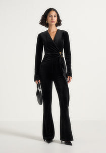 Solel - Velour Wrap Jumpsuit - Black