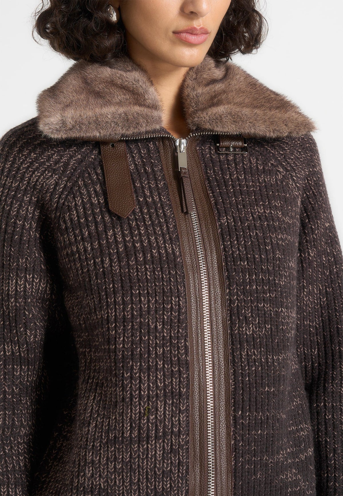ariel-unisex-plush-collar-speckled-knit-jacket-brown