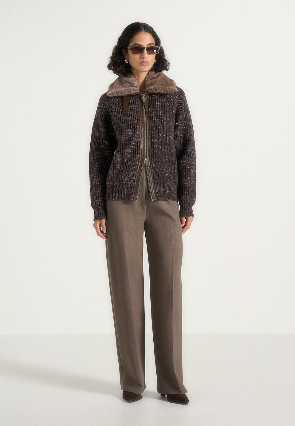 ariel-unisex-plush-collar-speckled-knit-jacket-brown