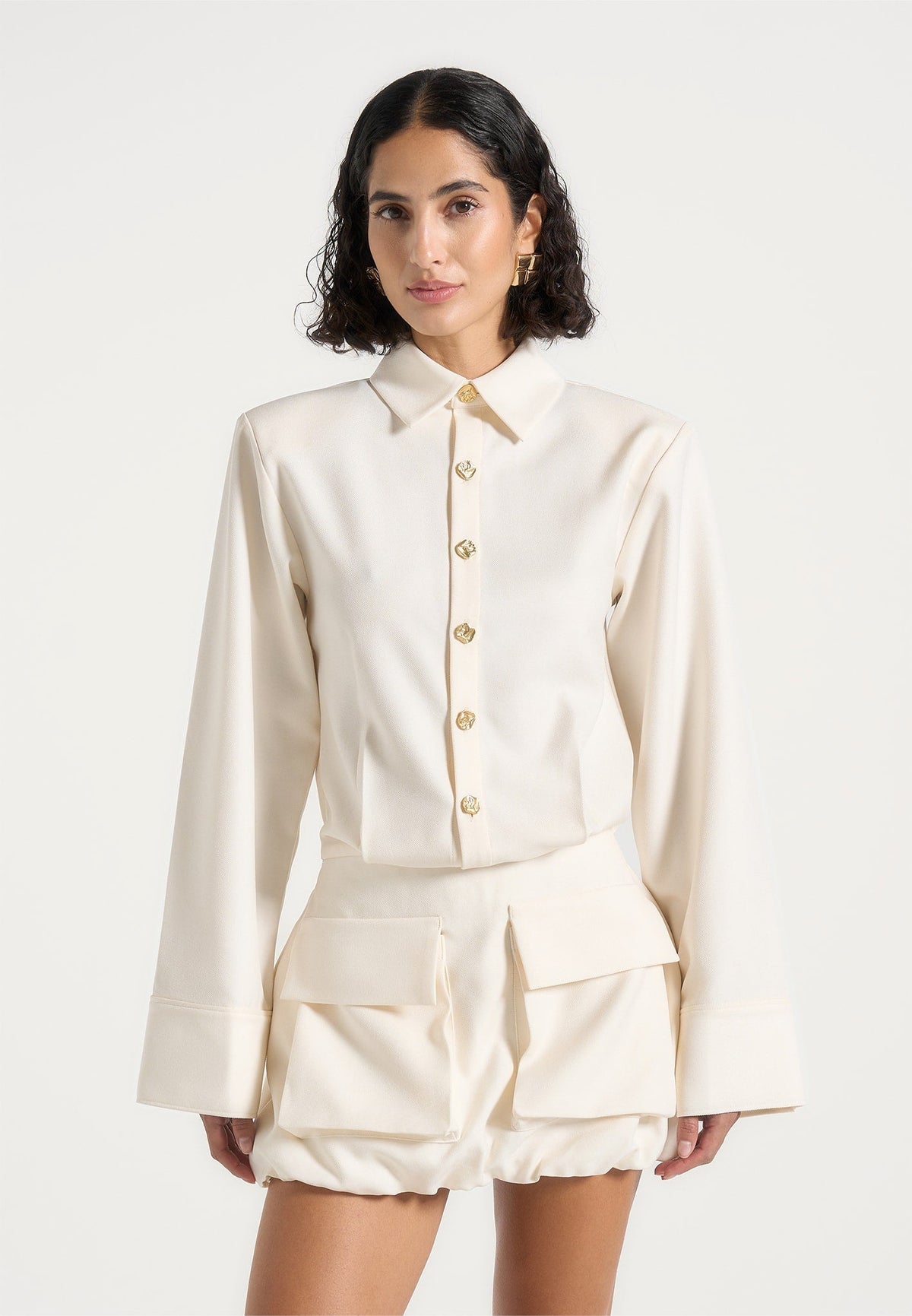 Laure - Cargo Shirt Mini Dress - Cream