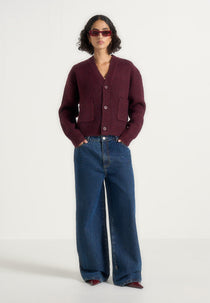 Charlie - Unisex Wool-Blend Knitted Cardigan - Wine Red