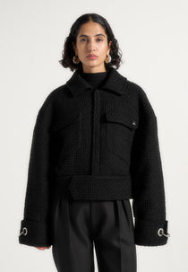 Naela - Boxy Wool-Blend Tweed Jacket With Cuff Detail - Black