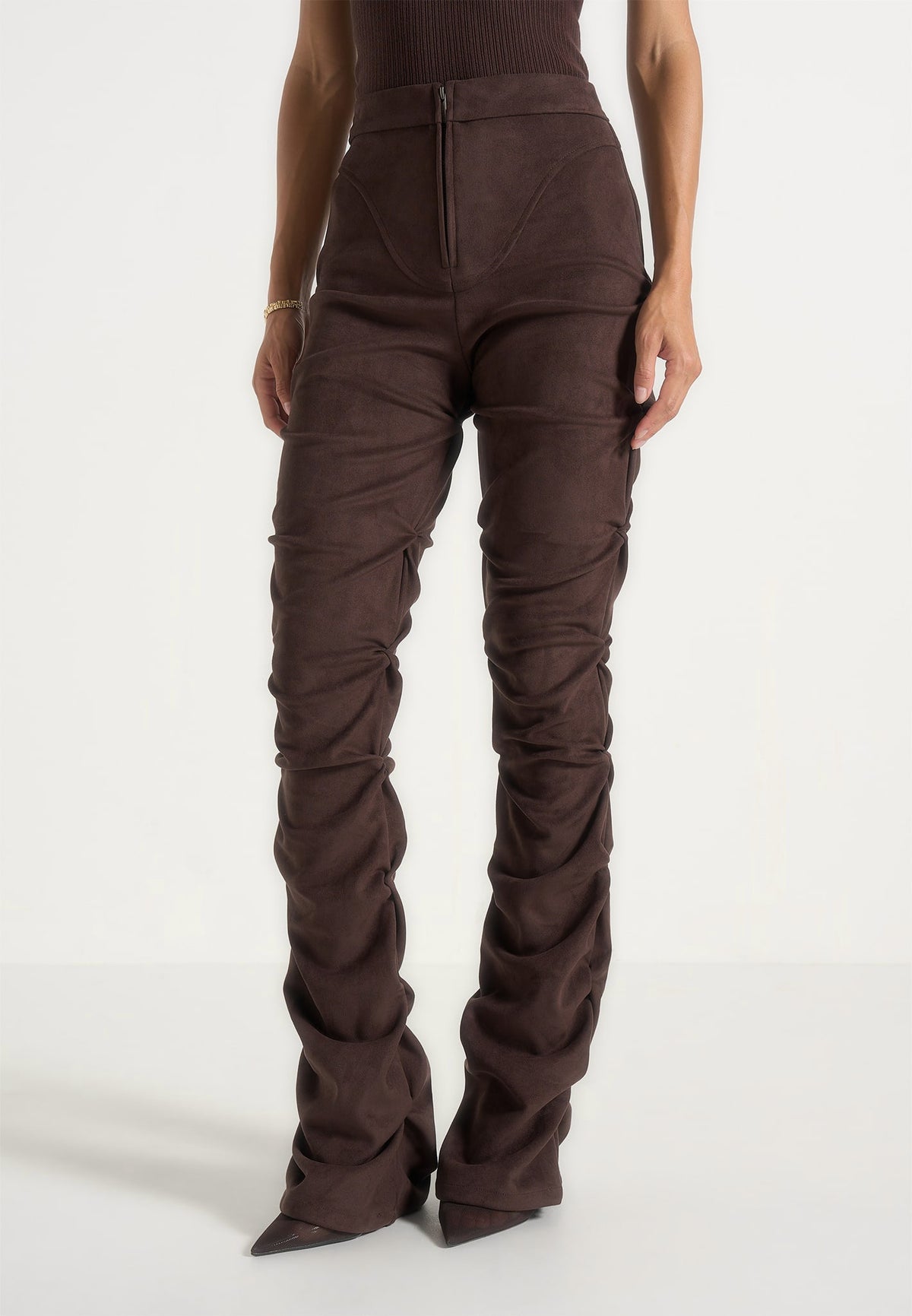 caroline-tacked-suede-fit-and-flare-trousers-brown