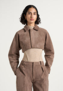 Elya - Suede Super Cropped Jacket - Taupe