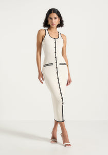 Daphne - Rib Knit Contrast Midi Dress - Cream/Black