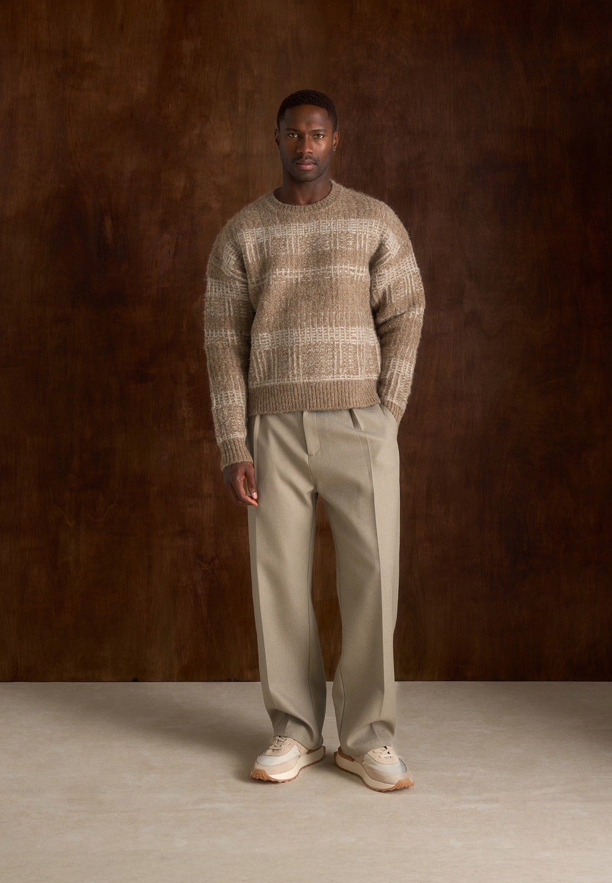 Arthur - Check Wool-Blend Knit Sweater - Taupe/Beige
