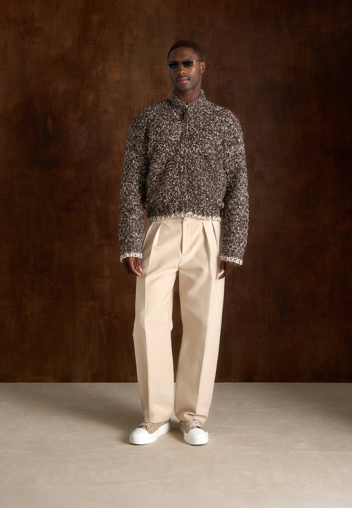 Darel - Speckled Wool-Blend Knit Bomber Jacket - Brown