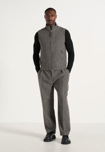 Levi - Herringbone Wool Zip Gilet - Grey