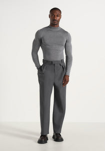 KW003 - Fitted Mock Neck Wool-Blend Sweater - Grey