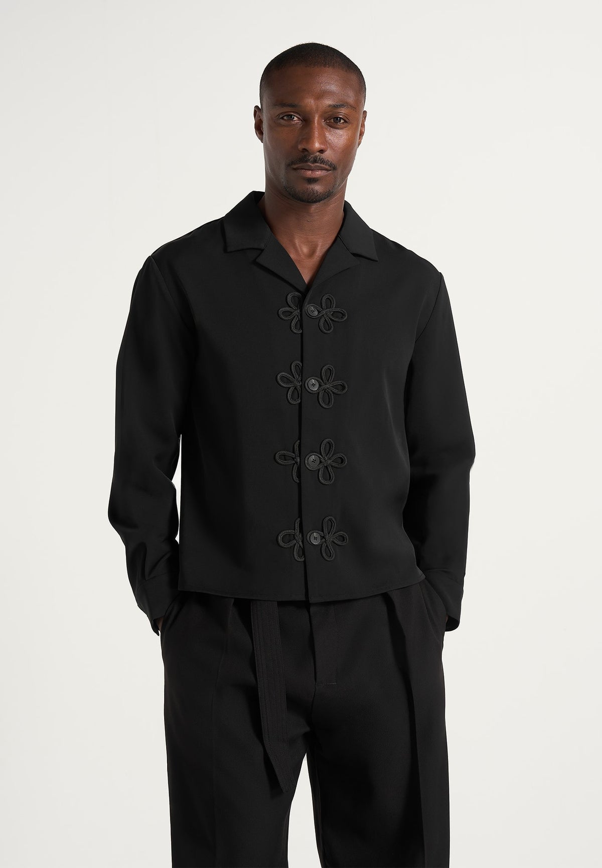 Valen - Applique Detail Long Sleeve Shirt - Black