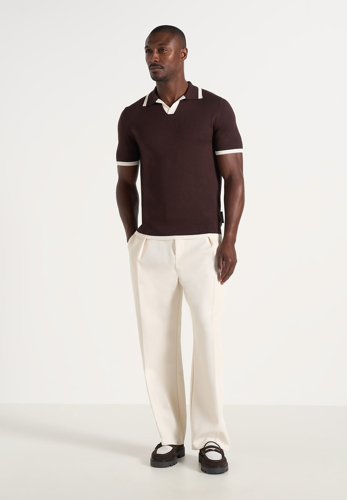 Lambert - Contrast Detail Knit Polo Shirt - Brown