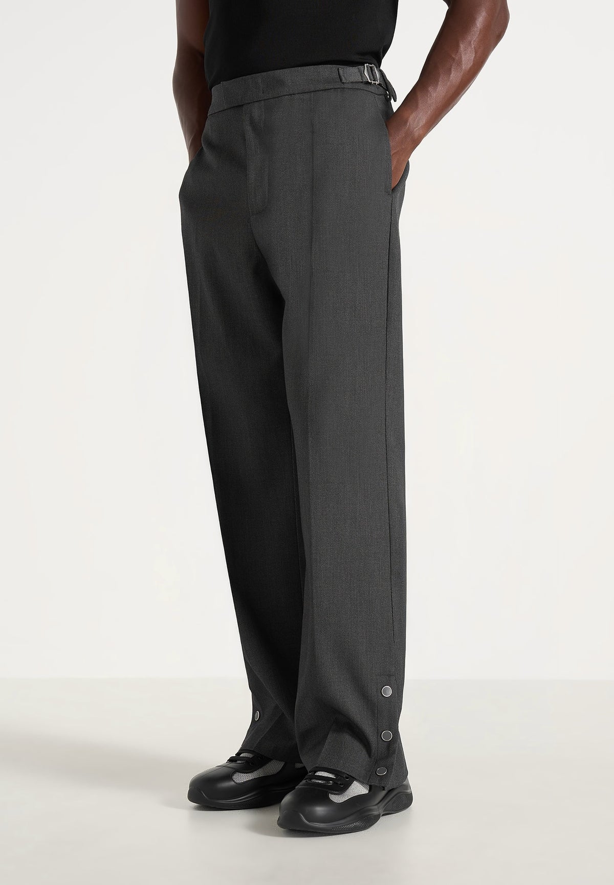 Boris - Tailored Wool-Blend Button Cuff Pants - Grey