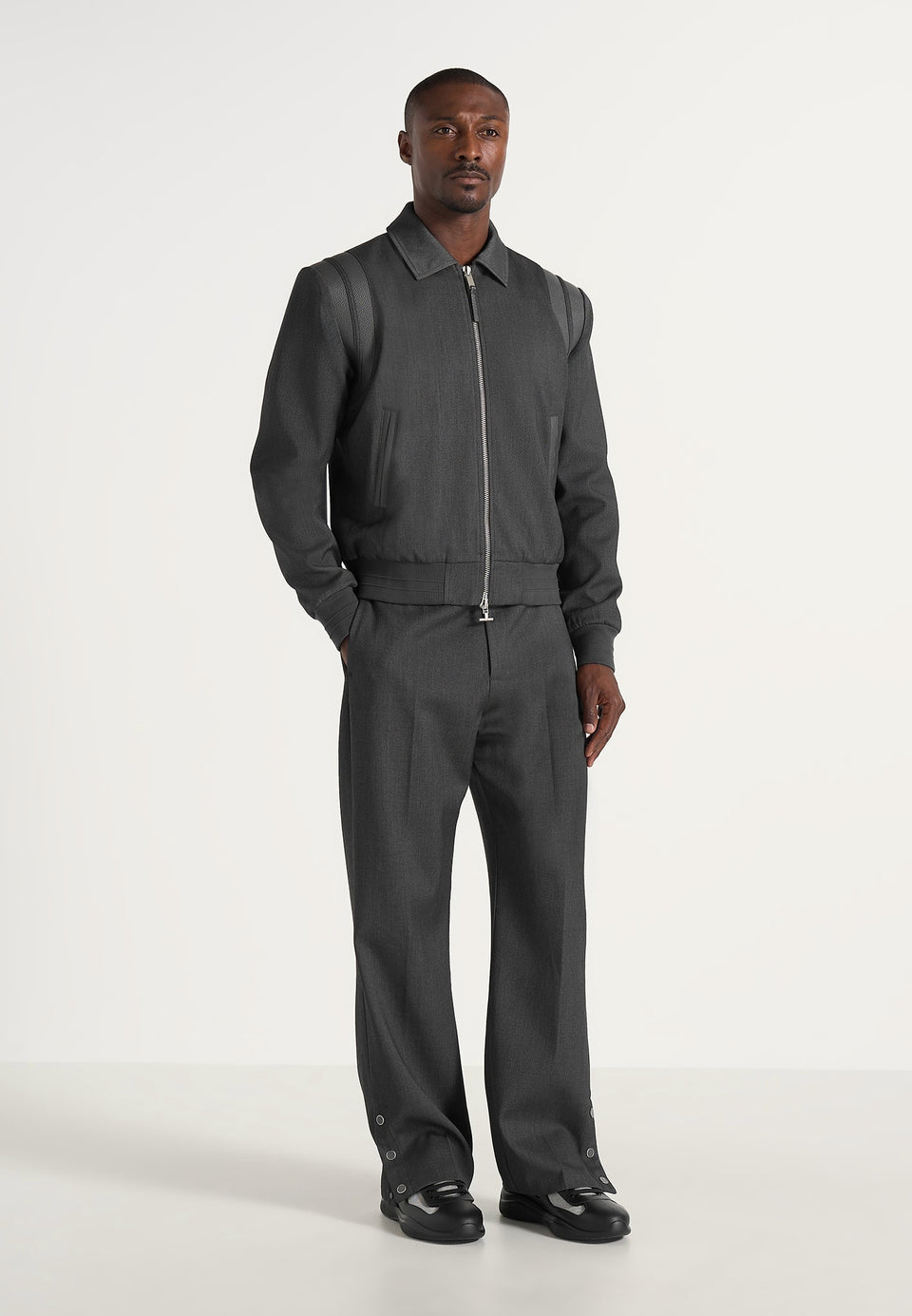 Boris - Tailored Wool-Blend Button Cuff Pants - Grey